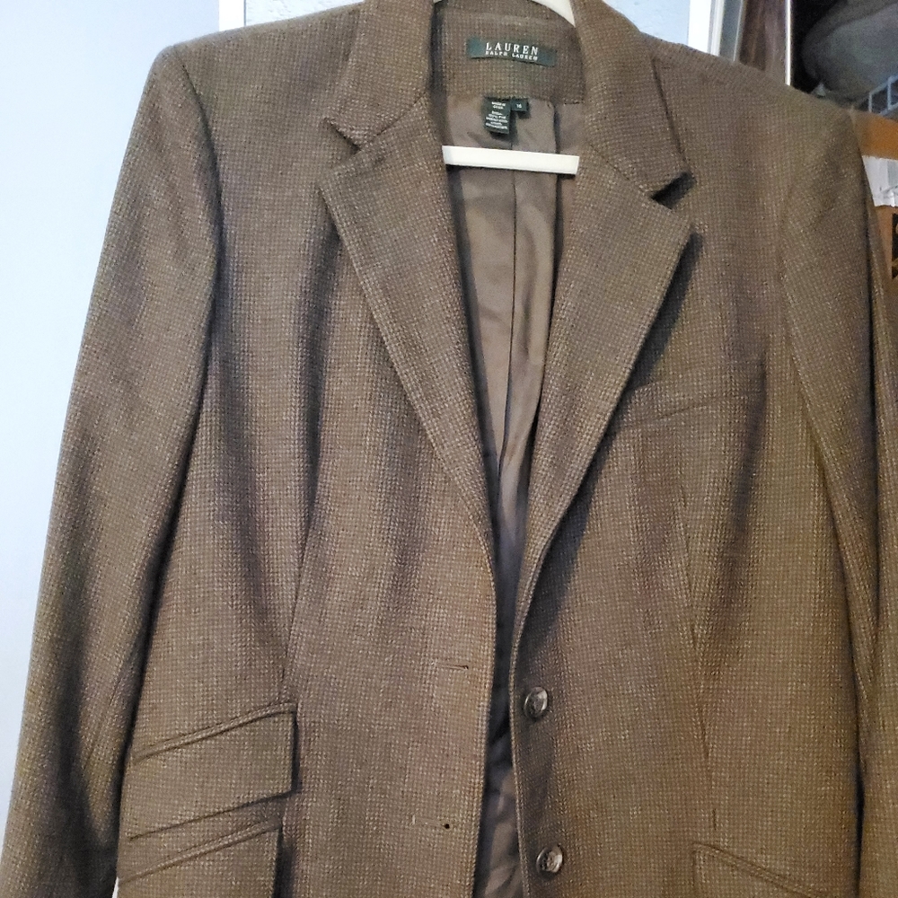 EUC Ralph Lauren plaid blazer, olive and tan